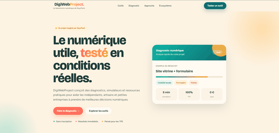 Page d’accueil de DigiWebProject, le laboratoire numérique de KayaTech