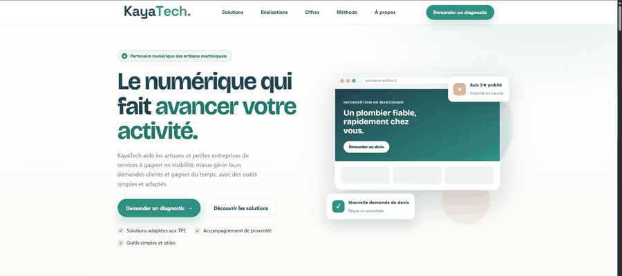 Page d’accueil du site KayaTech